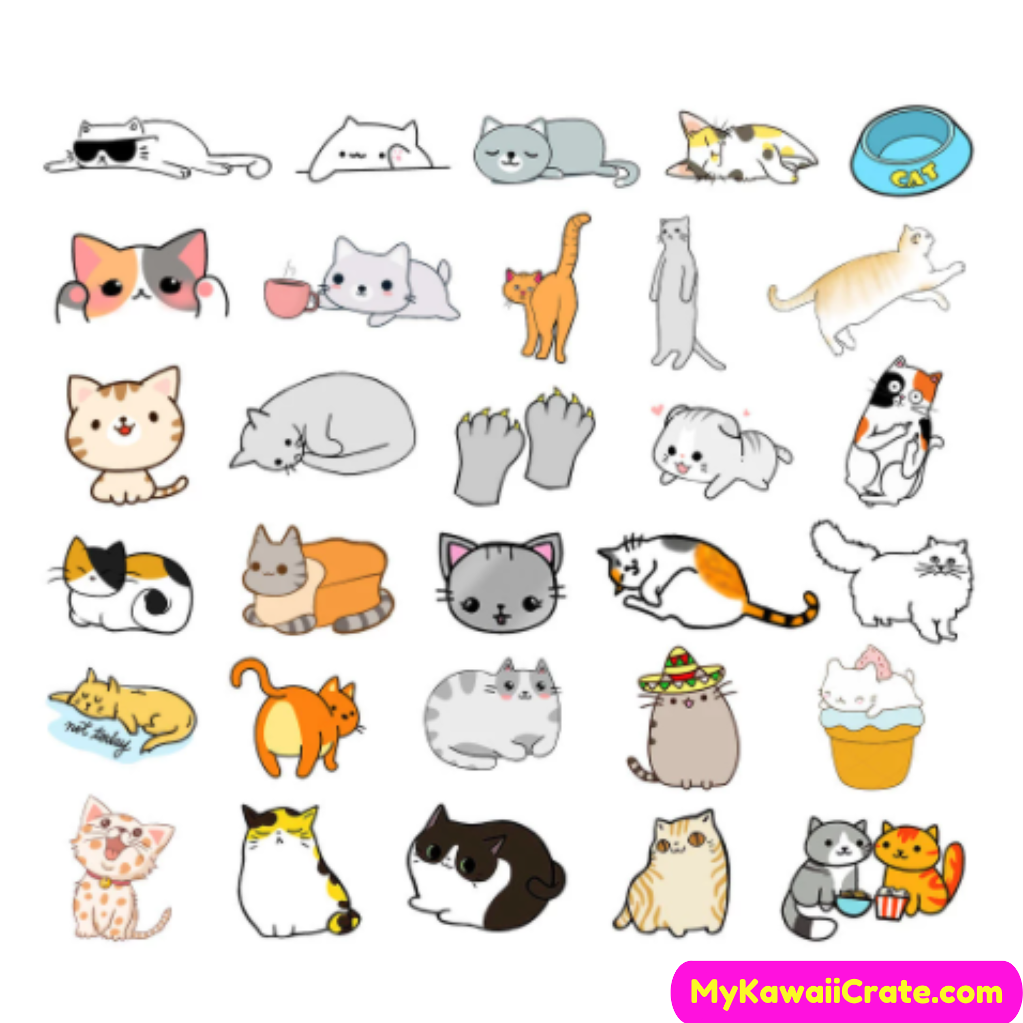 Premium Vector  Draw collection stickers cute cat for printable