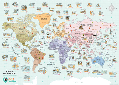 World scratch map - after scratching good weather