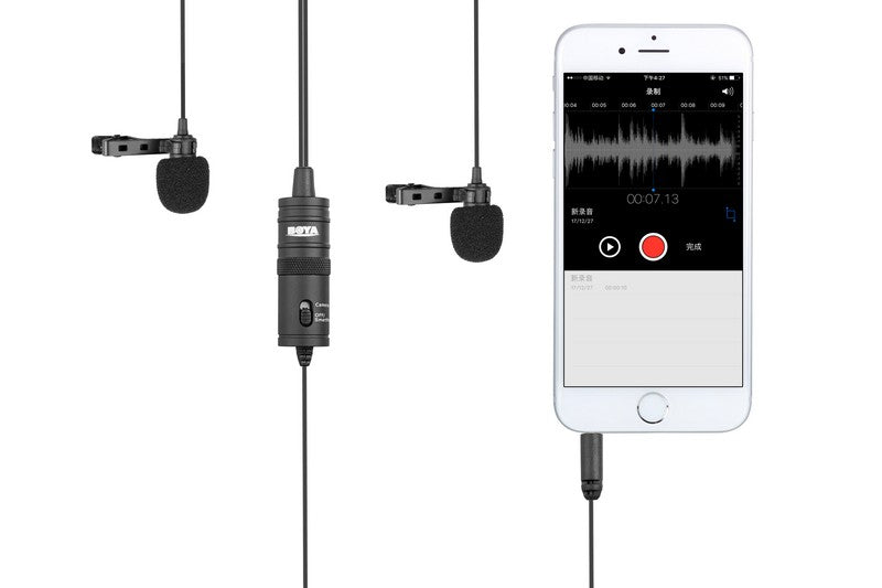 GadgetiCloud BOYA Lavalier microphones dual omni-directional mic application mobile phone smartphone