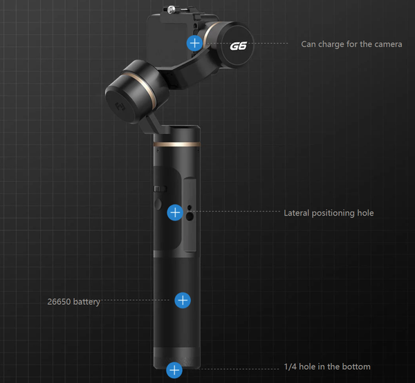 FeiyuTech G6 Handheld Gimbal for GoPro 8/7/6/5/ RX0(Required RX0 Mount)Yi 4K/SJCAM/AEE/ Ricca Action Camera overall design