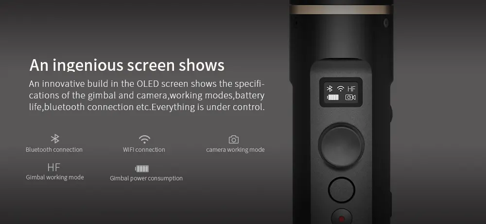 FeiyuTech G6 Handheld Gimbal for GoPro 8/7/6/5/ RX0(Required RX0 Mount)Yi 4K/SJCAM/AEE/ Ricca Action Camera display screen