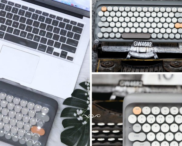 Lofree Wireless Mac Mechanical Keyboard Autumnal Grey GadgetiCloud Wireless Mac DOT Bluetooth Mechanical mini keyboard retro style Steampunk Vintage Typewriter azio unicomp ultra classic penna keyboard 打字機 機械鍵盤 復古鍵盤 打字機鍵盤