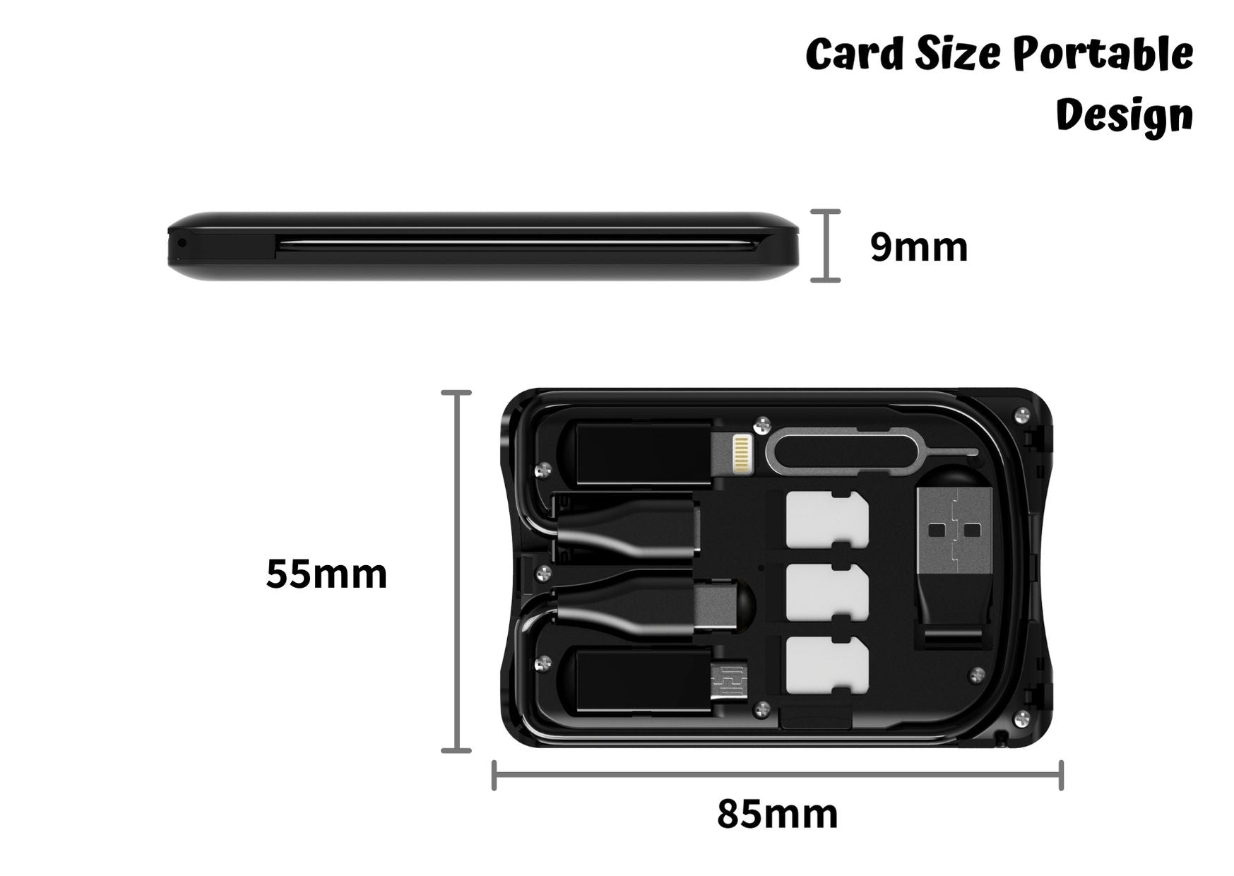 imartcity electronic gadgets collection Multi functional Cable SIM Card Adapter card size portable cable storage wireless charging cover photo 6 in 1 cable different cable combination wireless charging user friendly size info