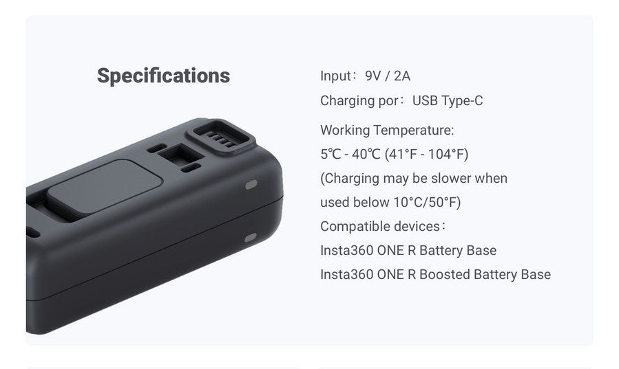 Insta360 ONE R Battery Base/Fast Charge Hub - spec