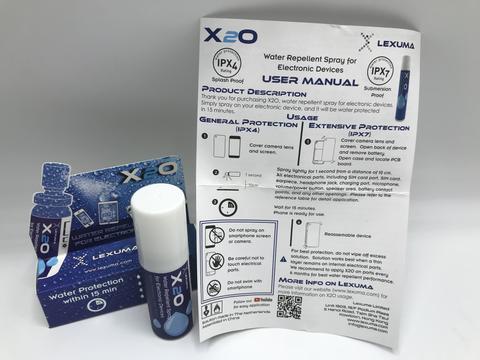 Lexuma 辣數碼防水鍍膜噴霧 X2O Water Repellent Spray with IPX4 and IPX7 water protection with user manual