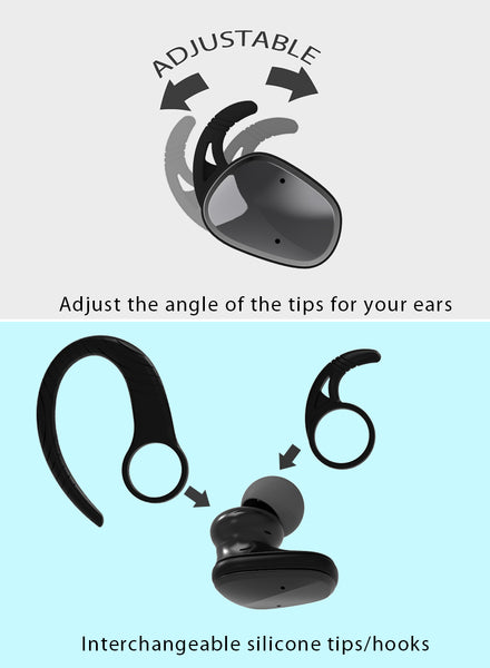 Lexuma XBud2 True Wireless In-Ear Bluetooth IP56 Sports Earbuds with sweat proof function and Bluetooth 5.0 technology [With 2600 Charging Case]hooks can be adjusted and change the angle of the silicone tips to fit our ear