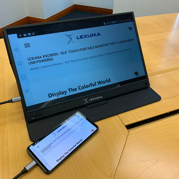 GadgetiCloud lexuma xscreen portable monitor with touch screen unboxing connection to phone