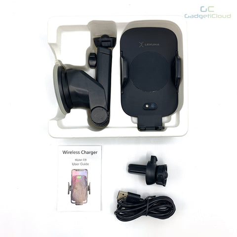 Lexuma Xmount ACM-1009 Automatic Infrared Sensor Qi fast charging Wireless Car Charger Mount for iPhone Xs Samsung S10 E S9 S8 Plus mobile device phone accessories Vehicle phone holder Car Cradles adapter with infrared motion sensor Charging Dock Easy one touch One Tap Auto-Sensor Auto-Clamping Auto-Lock Safety First Cell Phone Car Air Vent Holder Safety on road 4 Dash Smartphone dashboard GadgetiCloud All-in-one Universal Adjustable Car Mount 智能感應車架 無線充電車架 車用電話架 電話座 手機架 package packaging unboxing