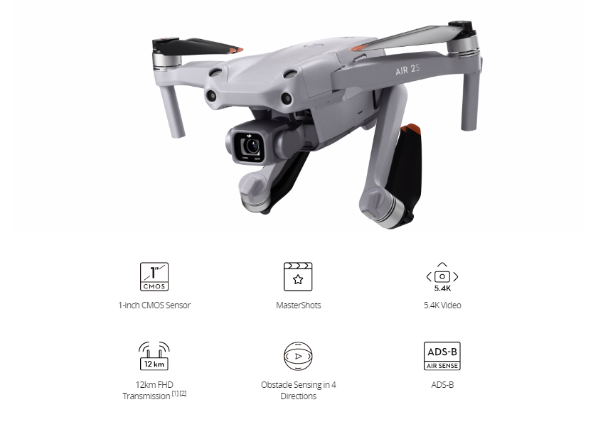 DJI Air 2S drone with 1-inch CMOS Sensor large 2.4μm pixels 20MP Camera 12km