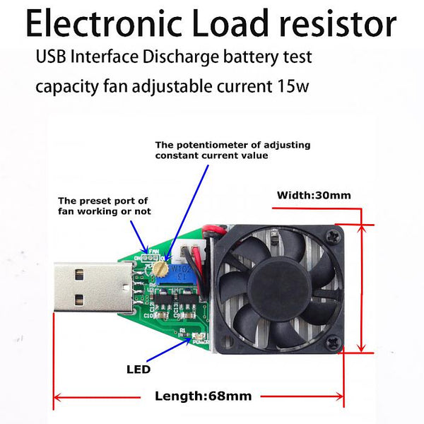 USB Interface Discharge battery test capacity fan adjustable current 15w 409 shop