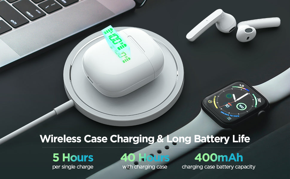 Wireless Charging TWS Earbuds & Long Battery Life