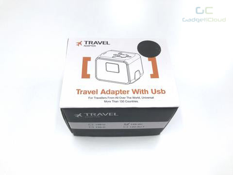 Universal travel adapter with USB port - GadgetiCloud package eu us uk au plug