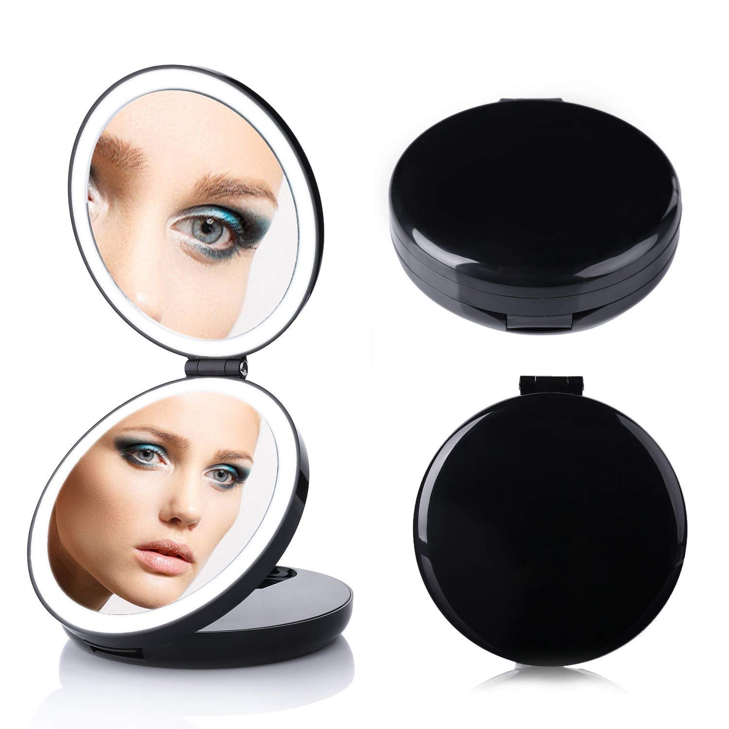 LED Lighted Travel Makeup Vanity Magnifying Mirror USB Powered 1X/7X