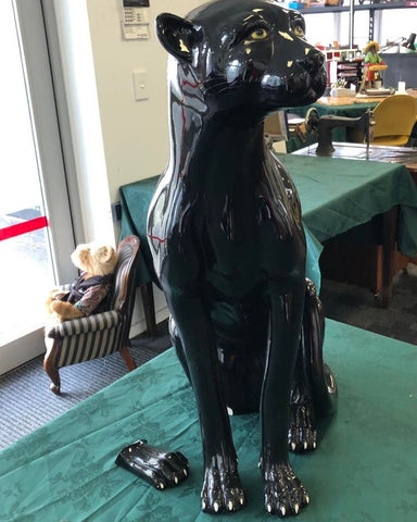 Italian vintage ceramic black panther repair before