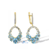 Natural 8.26ct Blue Topaz with Natural Diamond & White Topaz accents 14k Gold Drop Earrings