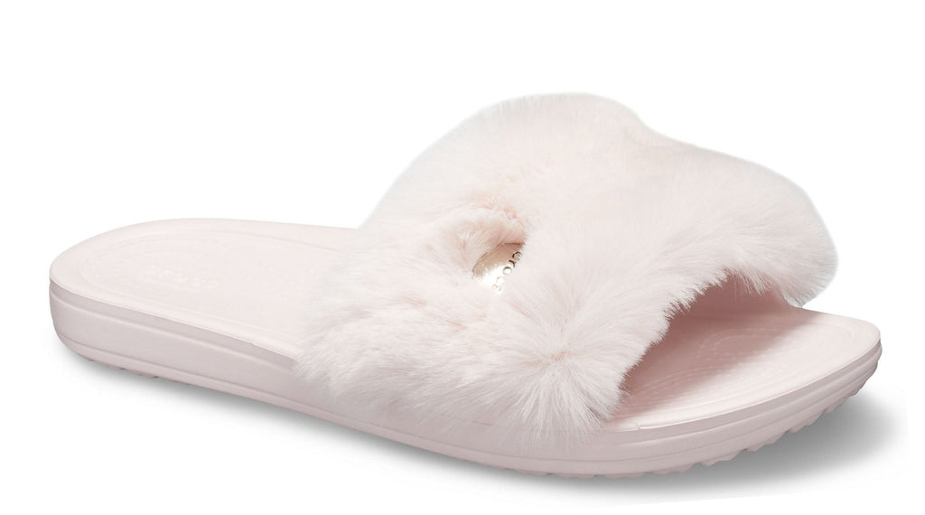 furry pink crocs