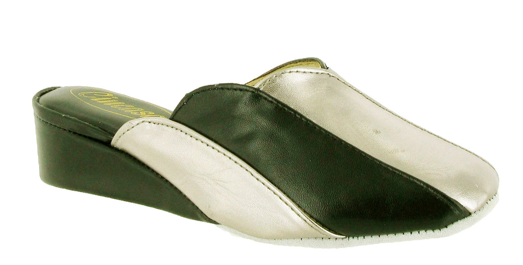 mule slippers with wedge heel