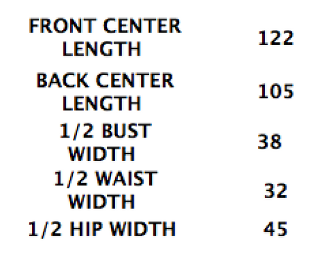 size chart dresses cm