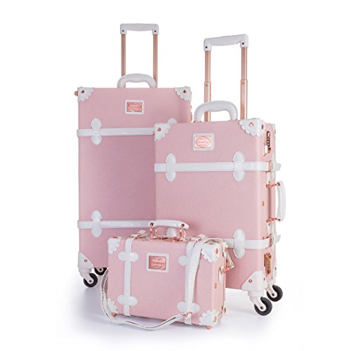 UNIWALKER Vintage Suitcase Embossed Pink Floral 3 Piece Luggage Set ...