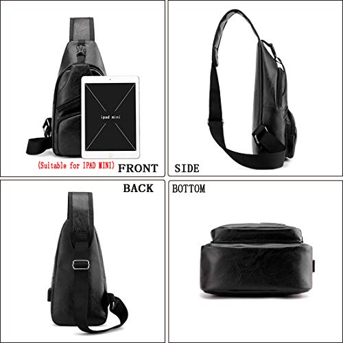  Seoky Rop Men Women Sling Backpack Nylon Water Resistant  Shoulder Chest Crossbody Sling Bag with USB Charging Port Black