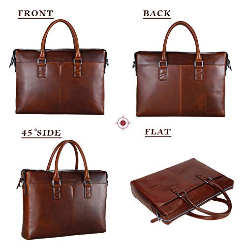 Banuce Vintage Full Grain Oil-Waxed Leather Briefcase for Men Slim 2way ...