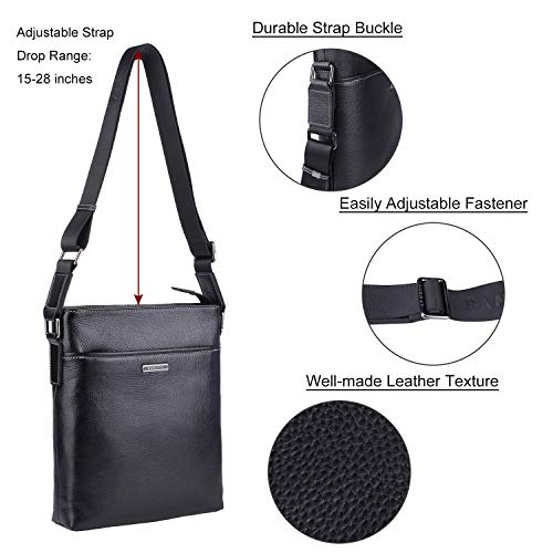 Banuce Black Real Leather Messenger Bag for Men Crossbody 9.7