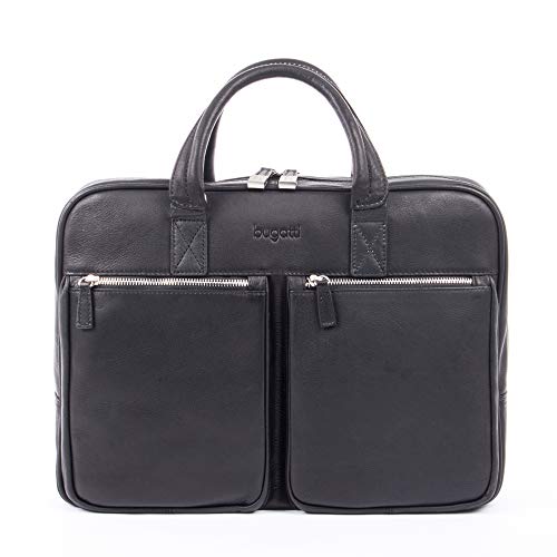 Bugatti Sartoria Zipper Large Leather Briefcase, Top Grain Leather, Black