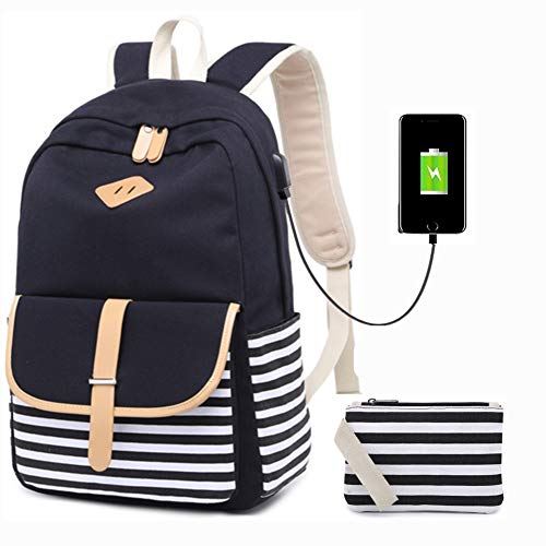 Canvas School Backpack USB College Bookbag 15.6 inch Laptop Backpack ...