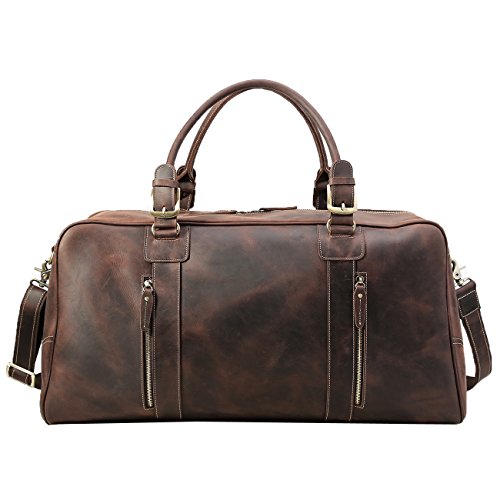 Polare Mens Vintage Leather Duffel Overnight Travel Duffle Weekender ...