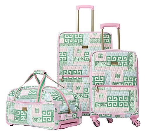 pink and green luggage set