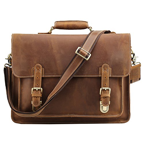 Polare Men'S Full Grain Leather Laptop Briefcase Messenger Bag Vintage ...