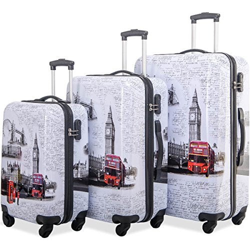 Flieks Graphic Print Luggage Set 3 Piece Abs + Pc Spinner Travel ...