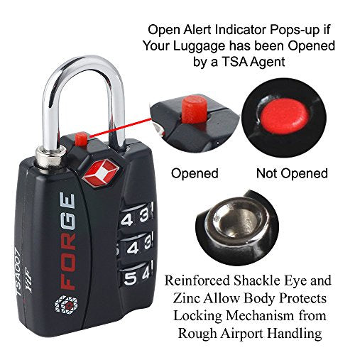 4 Pack TSA Travel Luggage Lock With Search Alert Indicator - 4 Black Locks