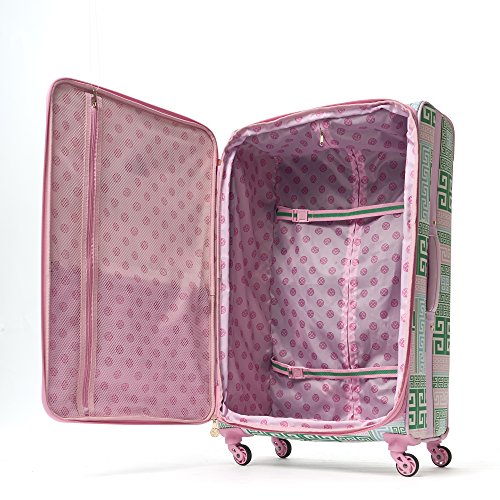 pink and green luggage set