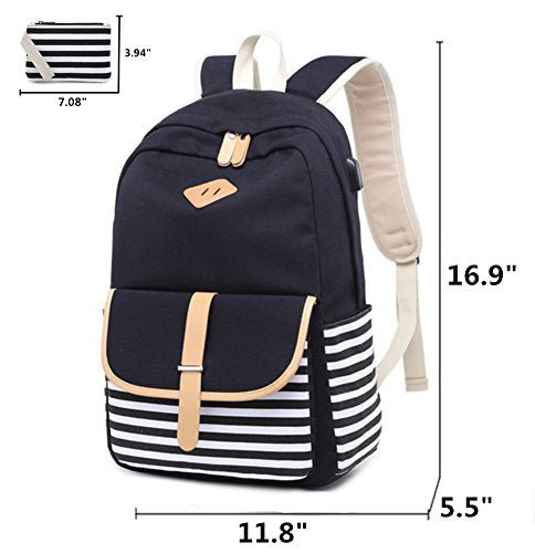 Shop Canvas School Backpack USB College Bookb – Luggage Factory