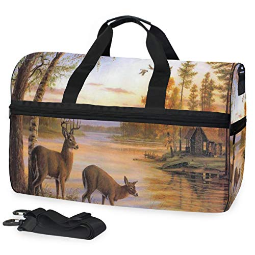 Travel Tote Luggage Weekender Duffle Bag, Deer Wallpaper Large Canvas