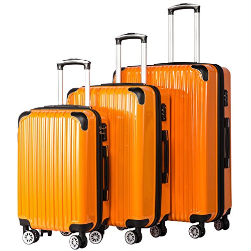 Photo 1 of Coolife Luggage Expandable 3 Piece Sets PC+ABS Spinner Suitcase 20 inch 24 inch 28 inch (orange)