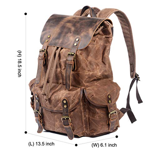 WUDON Travel Backpack for Men & Women, Genuine Leather-Waxed Canvas ...