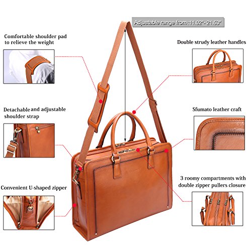 Banuce Womens Full Grains Leather Briefcase Messenger Satchel Bag 14 ...