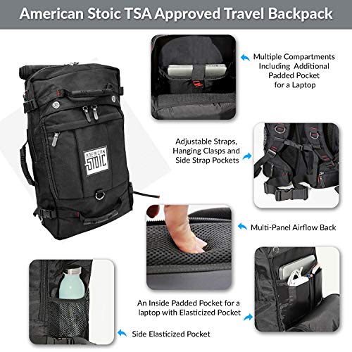 American Stoic Carry On Bag Black - 50L TSA Approved Weekender Bag ...