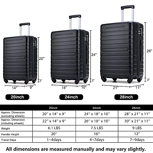 Hardshell Luggage Sets 3 PCS Spinner Suitcase with Tsa Lock Lightweight ...