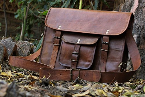 HLC Leather Unisex Real Leather Messenger Bag for Laptop Briefcase ...