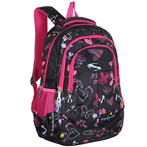 Mggear 19-Inch Girls' School Book Backpack W/ Hearts & Butterflies ...