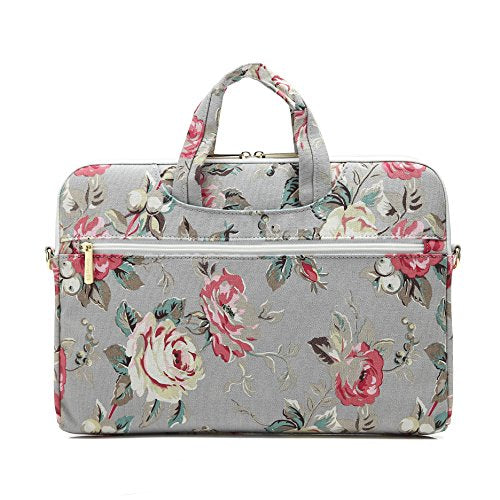 Canvaslove Grey Rose Pattern 15 Inch Canvas Waterproof Laptop Shoulder ...