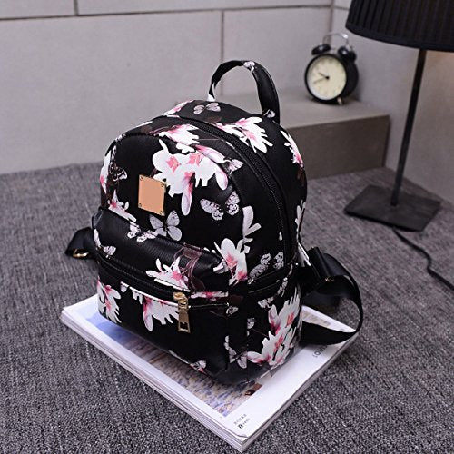 Women Girls Mini Backpack Fashion Causal Floral Printing Leather Bag