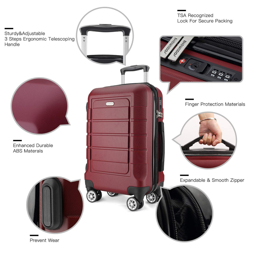 SHOWKOO Luggage Sets Expandable PC+ABS Durable Suitcase Double Wheels ...