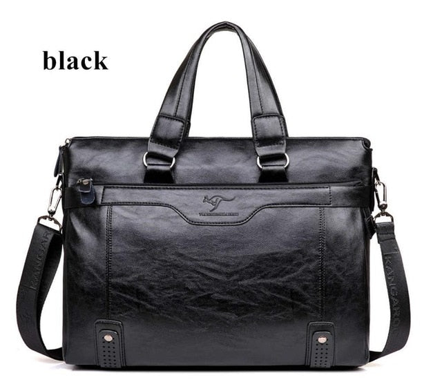 Men Business Leather Briefcase Shoulder Messenger Bag For 14