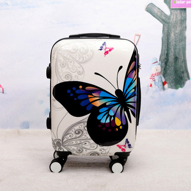 Beasumore Women Butterfly Abs Rolling Luggage Set Trolley Suitcase ...