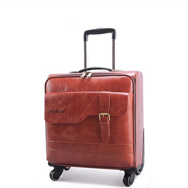 High Quality Pu Leather Rolling Luggage Travel Suitcase Case ,16