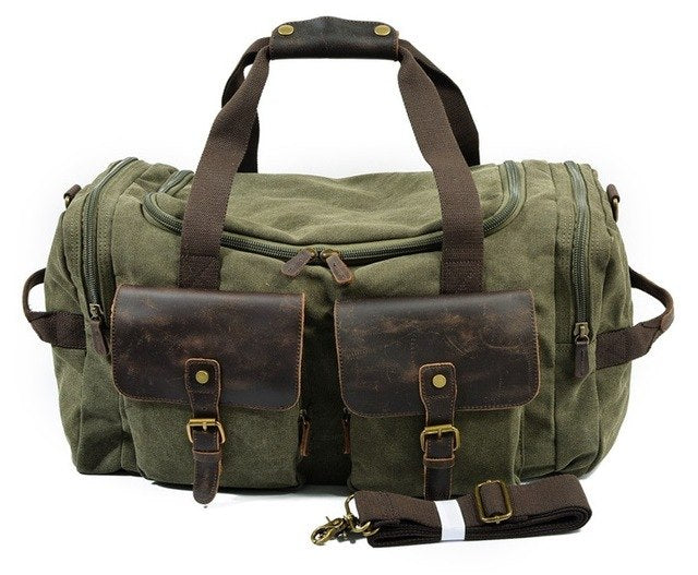 Man Vintage Military Travel Duffel Bag Multi-Pocket Canvas Overnight ...